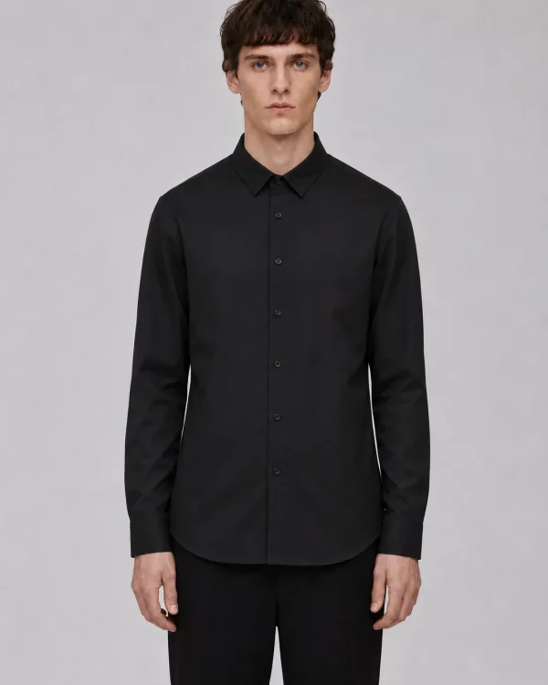 Camisa negra elástica corte regular tejido Megalax – Urban Collection